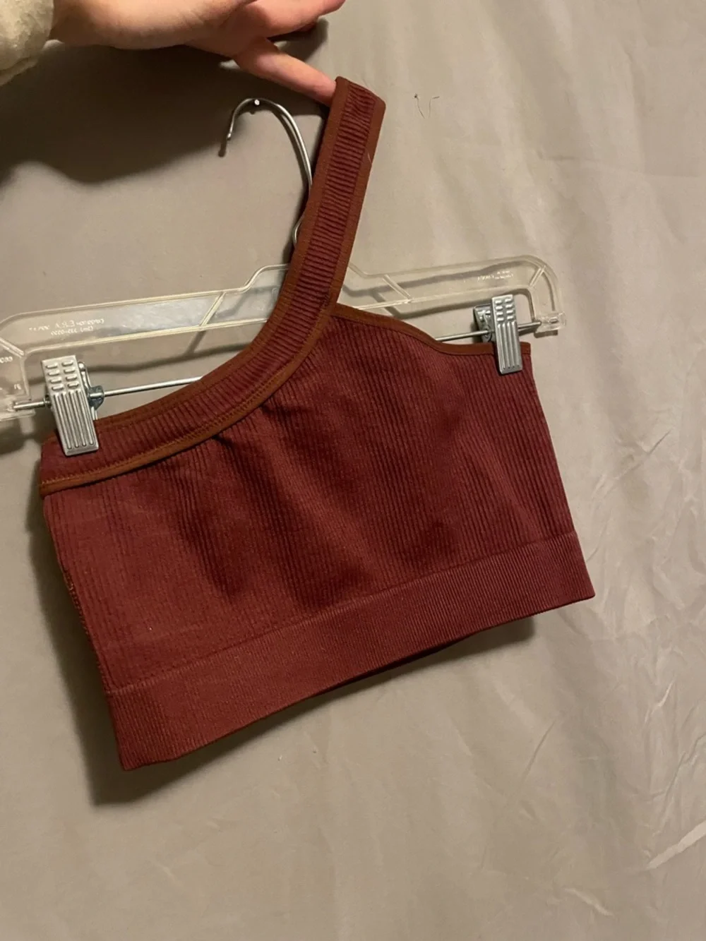 One-Shoulder Ribbed Tube Top - Brick Red - Picture 3 of 6